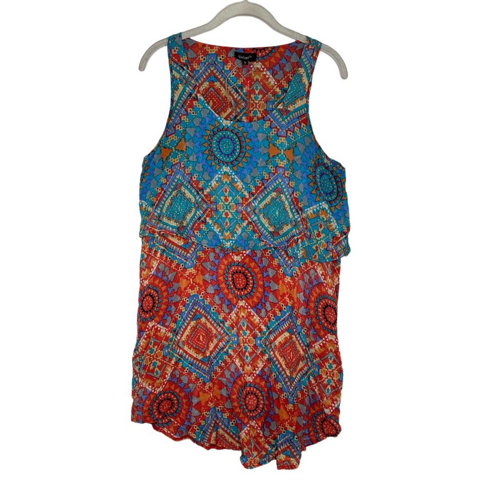 Tolani 100% Silk Boho Printed Scoop Neck Layered Tunic Dress Size small